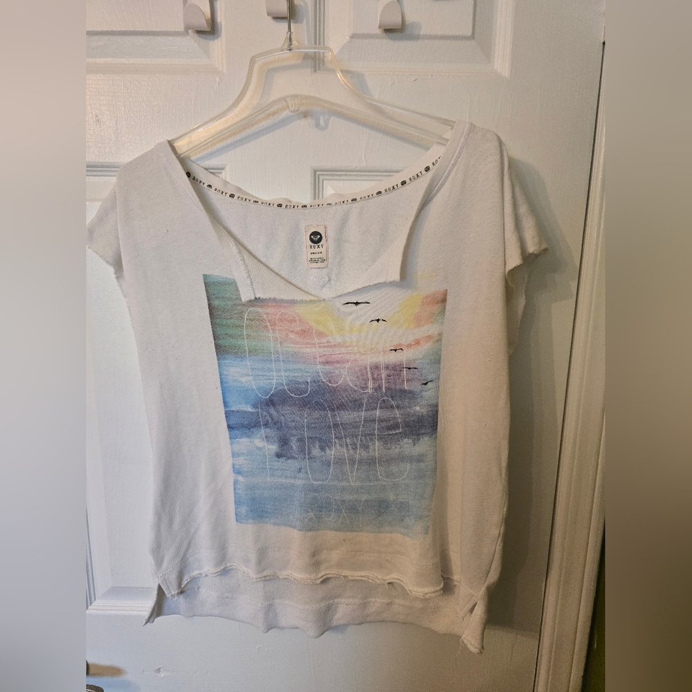 Roxy White Tee with Pastel Graphic Size M